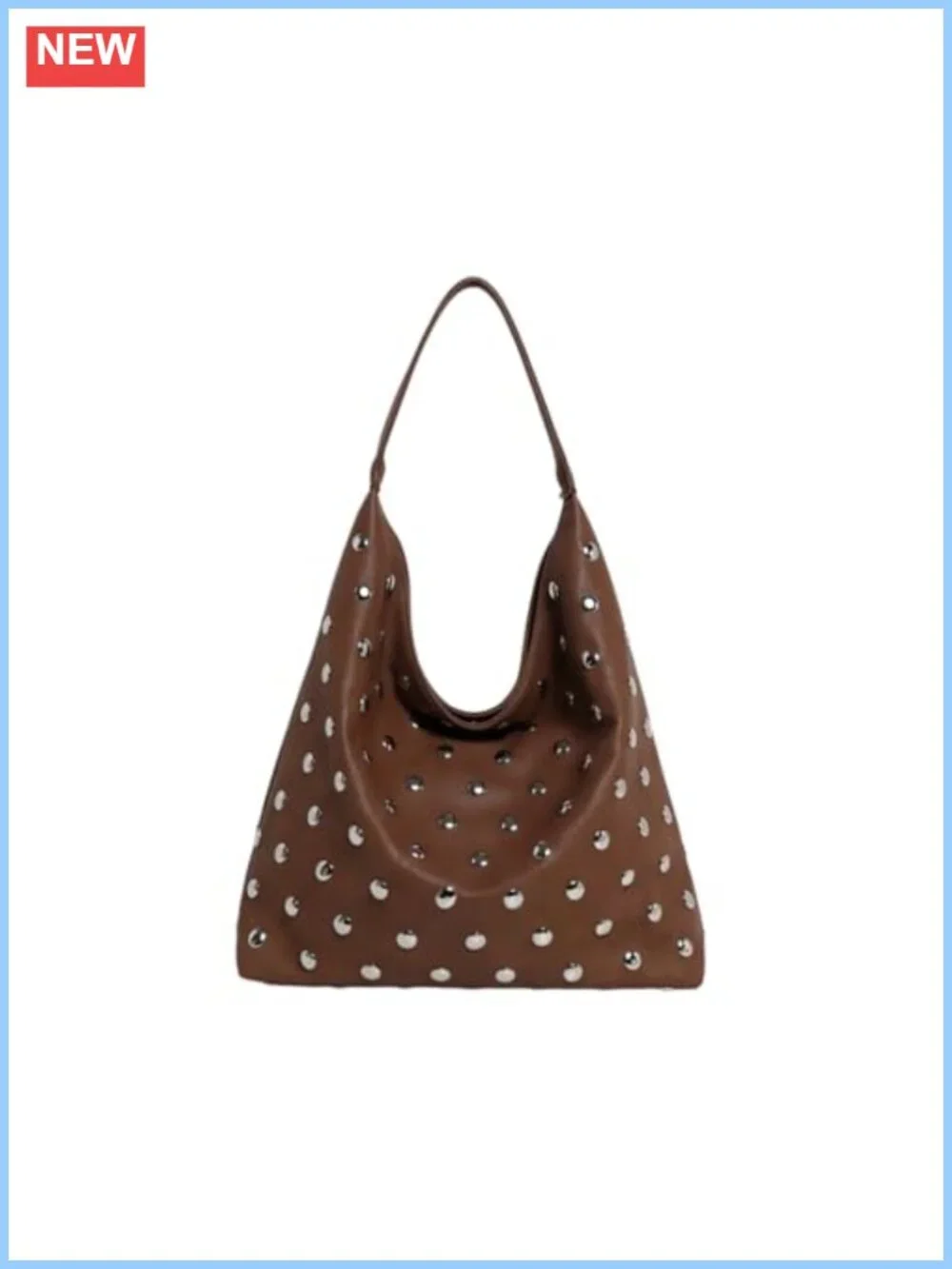 Vegan Leather Studded Hobo Bag Soft Slouchy Shoulder Purse
